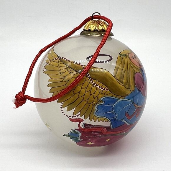 VTG Bill Yee 1990 Christmas Ornament Reverse Hand Painted Angel 3” Blown Glass - Picture 11 of 12